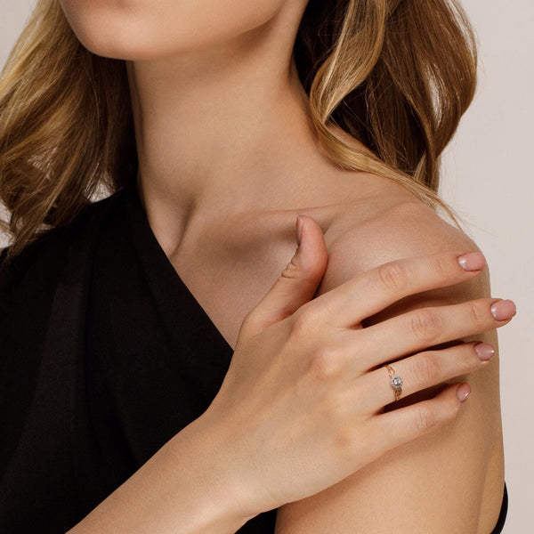 Lab Grown Diamond Halo Twist Ring: Dainty Stackable Band