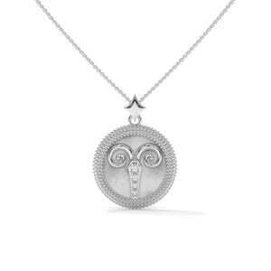 Aries Zodiac Pendant Necklace, Unisex | 10K, 14K, 18K Gold, 925 Silver | Cable Chain | Lab Grown Diamond