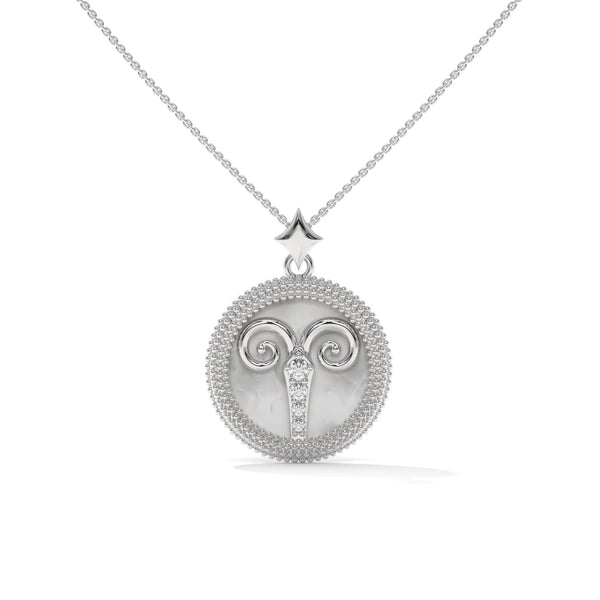 Aries Zodiac Pendant Necklace, Unisex | 10K, 14K, 18K Gold, 925 Silver | Cable Chain | Lab Grown Diamond