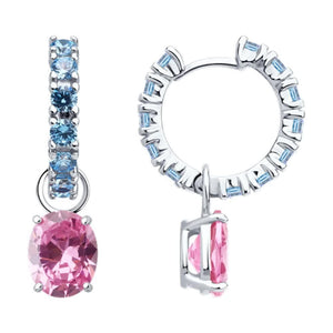 Pink & Blue Oval Drop Earrings, Dual Tone, Drop Earrings | Lab Grown Diamonds | IGI Certified