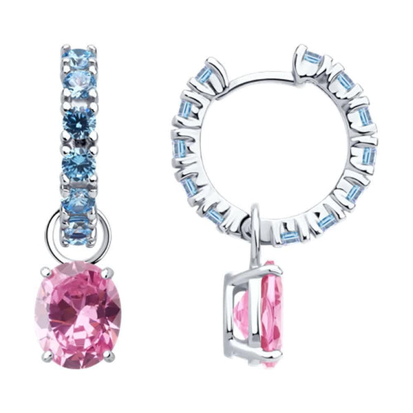 Pink & Blue Oval Drop Earrings, Dual Tone, Drop Earrings | Lab Grown Diamonds | IGI Certified
