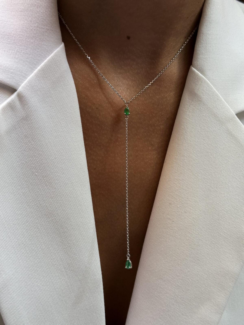 Green Pear Drop Lariat Necklace: 10K/14K/18K Solid Gold, 925 Silver
