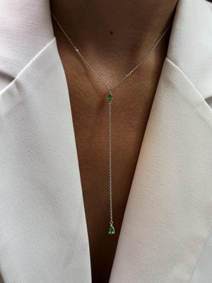 Green Pear Drop Lariat Necklace: 10K/14K/18K Solid Gold, 925 Silver