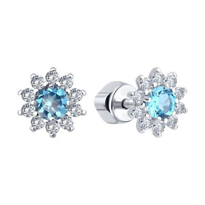 Blue Diamond Halo Studs | Silver, Gold