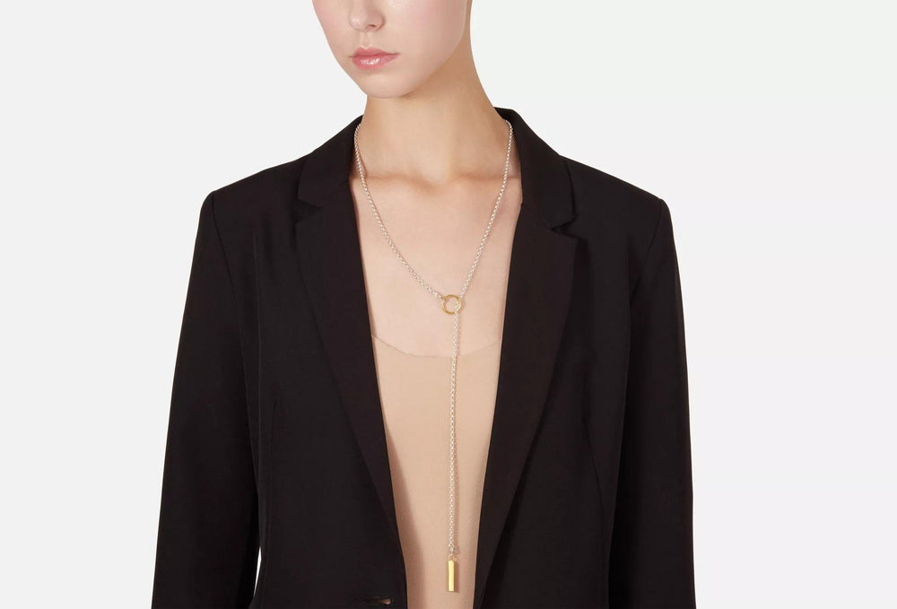Minimalist Gold Lariat Y Necklace: Gold/Silver Bar Pendant, 35 inch