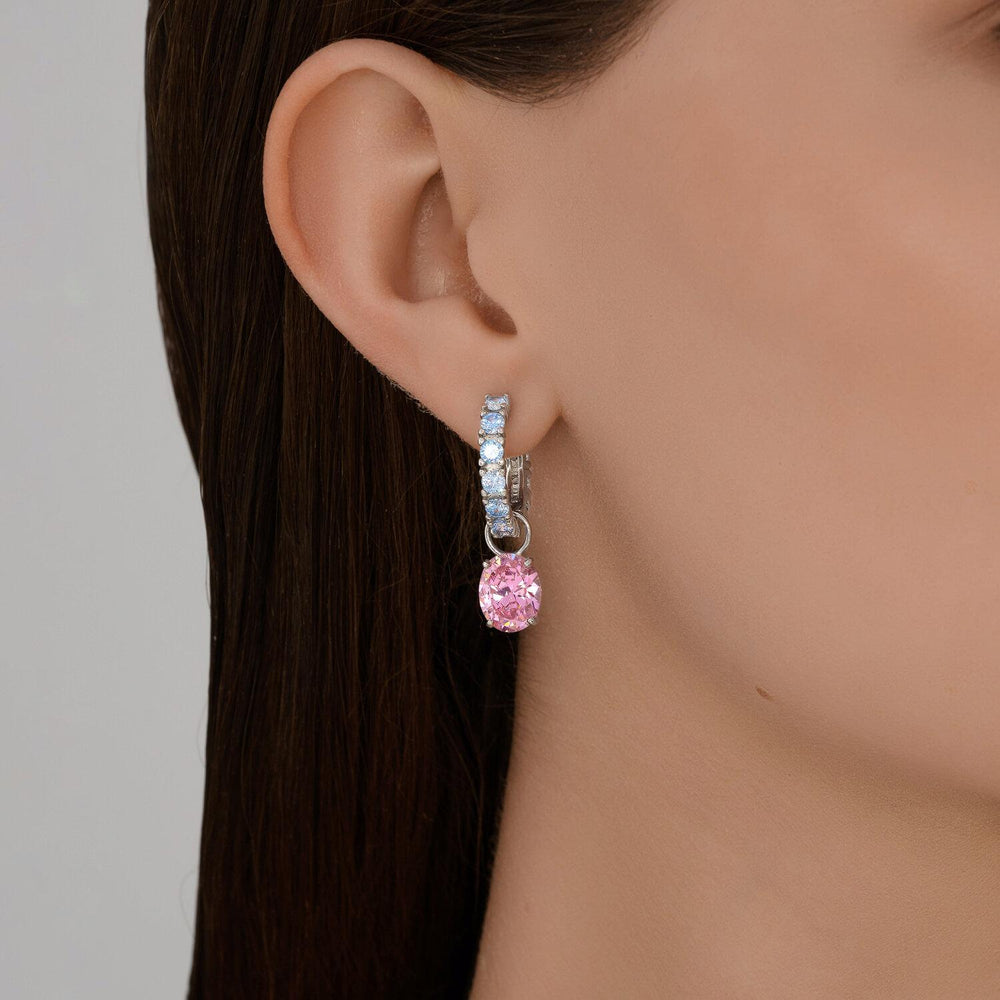 Pink & Blue Oval Drop Earrings, Dual Tone, Drop Earrings | Lab Grown Diamonds | IGI Certified