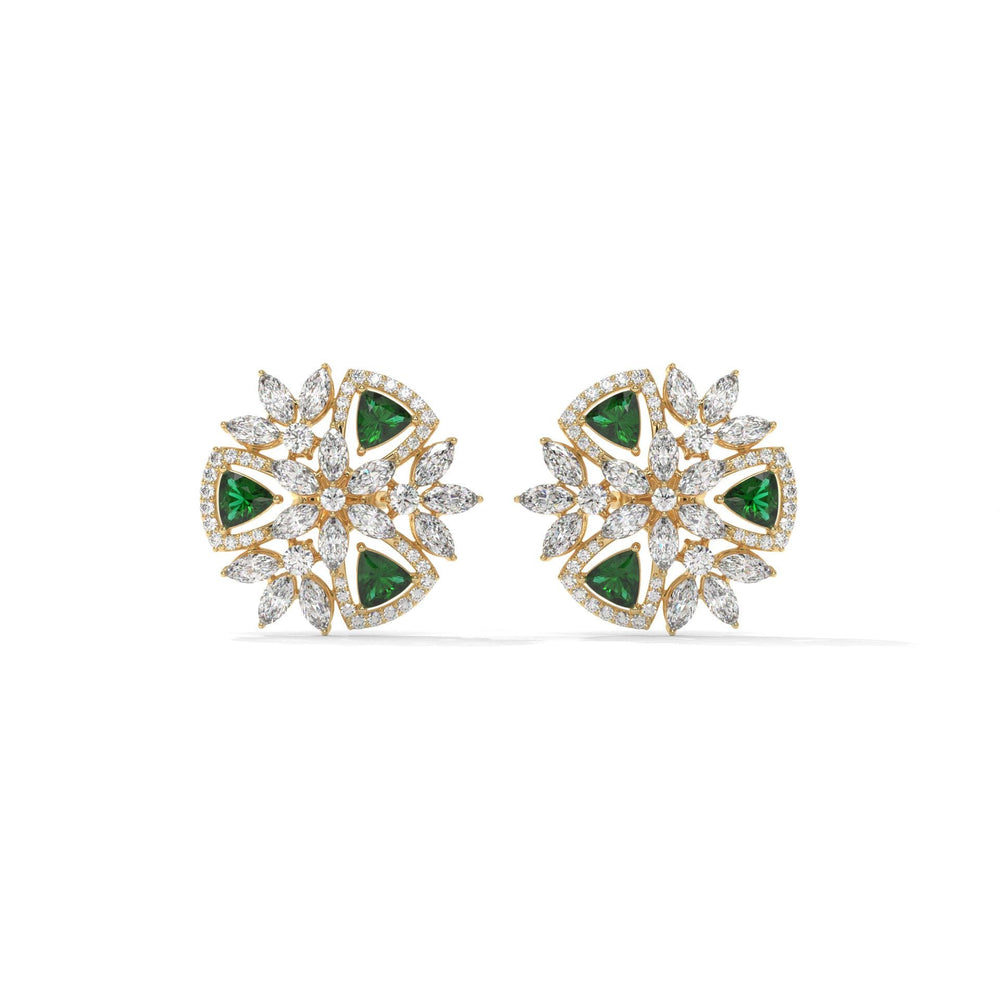 Green Trillion Lab Diamond Floral Earrings: Gold & Silver