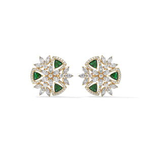 Green Trillion Lab Diamond Floral Earrings: Gold & Silver