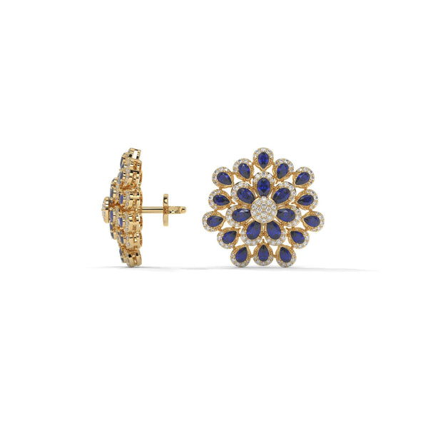 Blue Pear Lab Diamond Floral Earrings: Gold & Silver