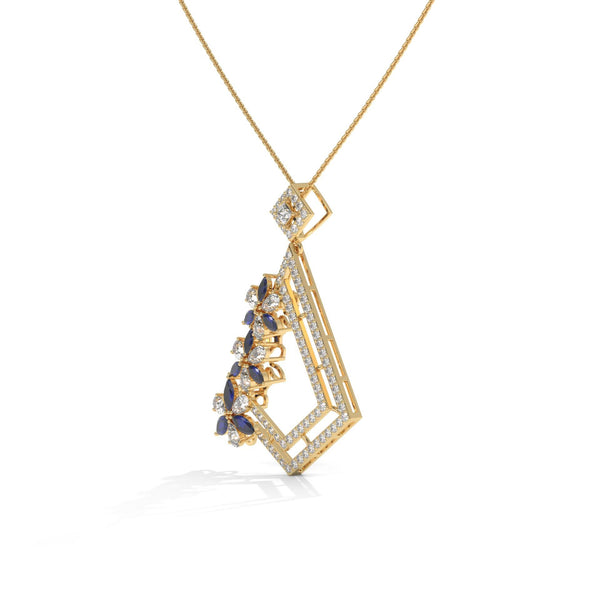 Blue Floral Diamond Pendant: Lab Grown Diamond, Gold, 925 Silver