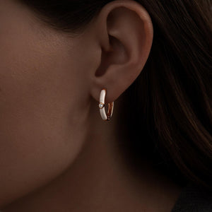 White Enamel Diamond Hoop Earrings: Certified Fine Jewelry