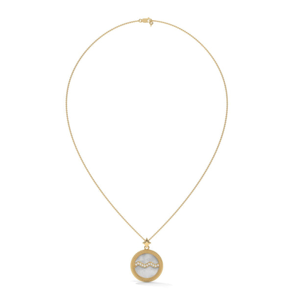 Aquarius Zodiac Pendant Necklace, Unisex | 10K, 14K, 18K Gold, 925 Silver | Cable Chain | Lab Grown Diamond