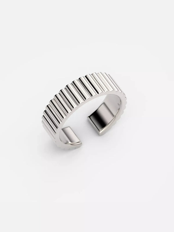Men's Ribbed Open Sterling Silver Ring: Modern Minimalist Band