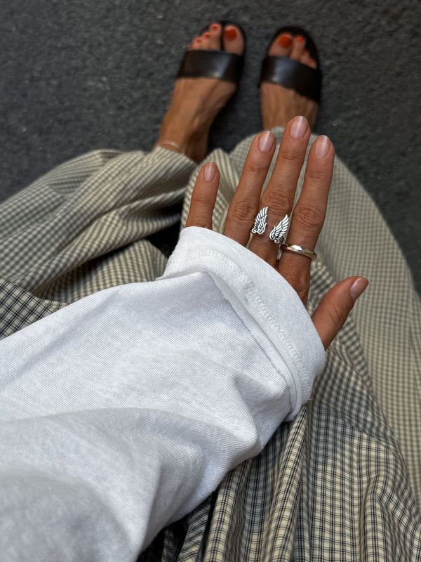 Angel Wing Open Ring: 925 Silver & Solid Gold Band