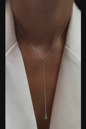 Green Pear Drop Lariat Necklace: 10K/14K/18K Solid Gold, 925 Silver