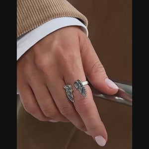 Angel Wing Open Ring: 925 Silver & Solid Gold Band