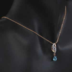 Blue Pear Lab Grown Diamond Pendant Necklace: Crown Design