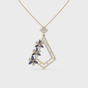 Blue Floral Diamond Pendant: Lab Grown Diamond, Gold, 925 Silver