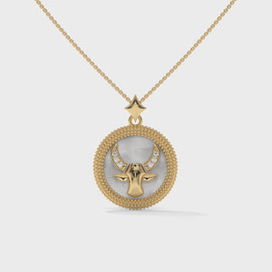 Taurus Zodiac Pendant, Lab Grown Diamond, Solid Gold, Silver
