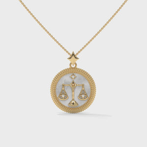 Libra Zodiac Pendant Necklace, Unisex | 10K, 14K, 18K Gold, 925 Silver | Cable Chain | Lab Grown Diamond