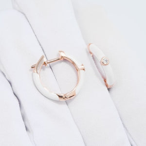 White Enamel Diamond Hoop Earrings: Certified Fine Jewelry