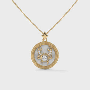 Cancer Zodiac Pendant Necklace, Unisex | 10K, 14K, 18K Gold, 925 Silver | Cable Chain | Lab Grown Diamond