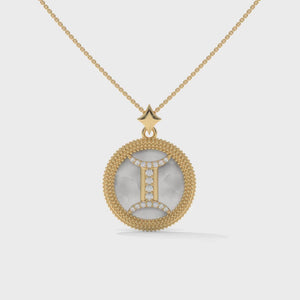 Gemini Zodiac Pendant Necklace, Unisex | 10K, 14K, 18K Gold, 925 Silver | Cable Chain | Lab Grown Diamond