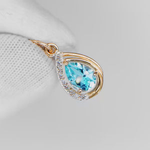 Teardrop Blue Lab Grown Diamond Pendant Necklace: 925 Silver, 10K/14K/18K Gold