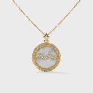 Aquarius Zodiac Pendant Necklace, Unisex | 10K, 14K, 18K Gold, 925 Silver | Cable Chain | Lab Grown Diamond